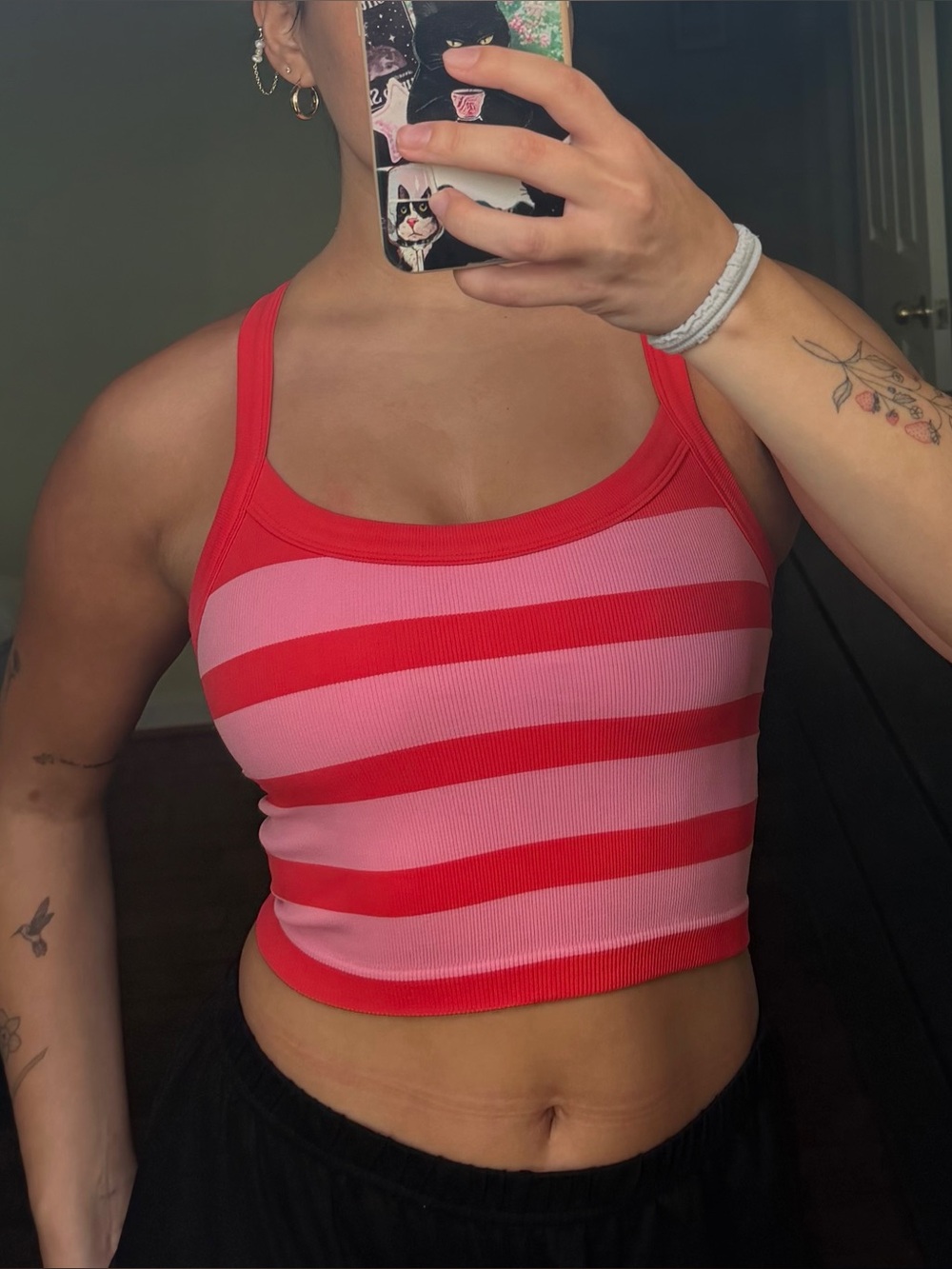 JoyLab Red and Pink Striped Ribbed Crop Tank